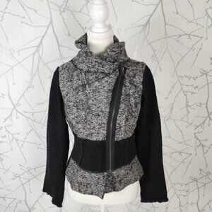 Kello Wool Silk Mixed Knit Asymmetrical Full Zip Moto Sweater